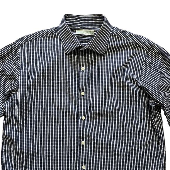 MICHAEL KORS Micro Plaid Button Front Shirt  Long sleeve Lightweight  SZ L - Picture 2 of 10